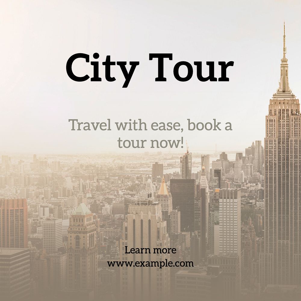 City tour Instagram post template, editable text