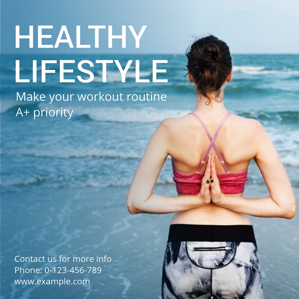 Healthy lifestyle  Instagram post template, editable text