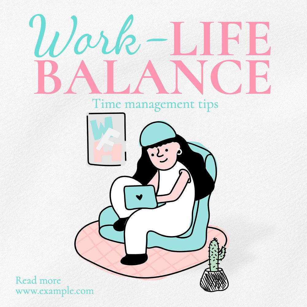 Work-life balance  Instagram post template, editable text