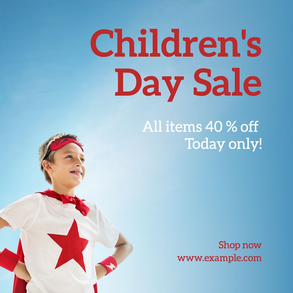 Children's day sale Instagram post template, editable text