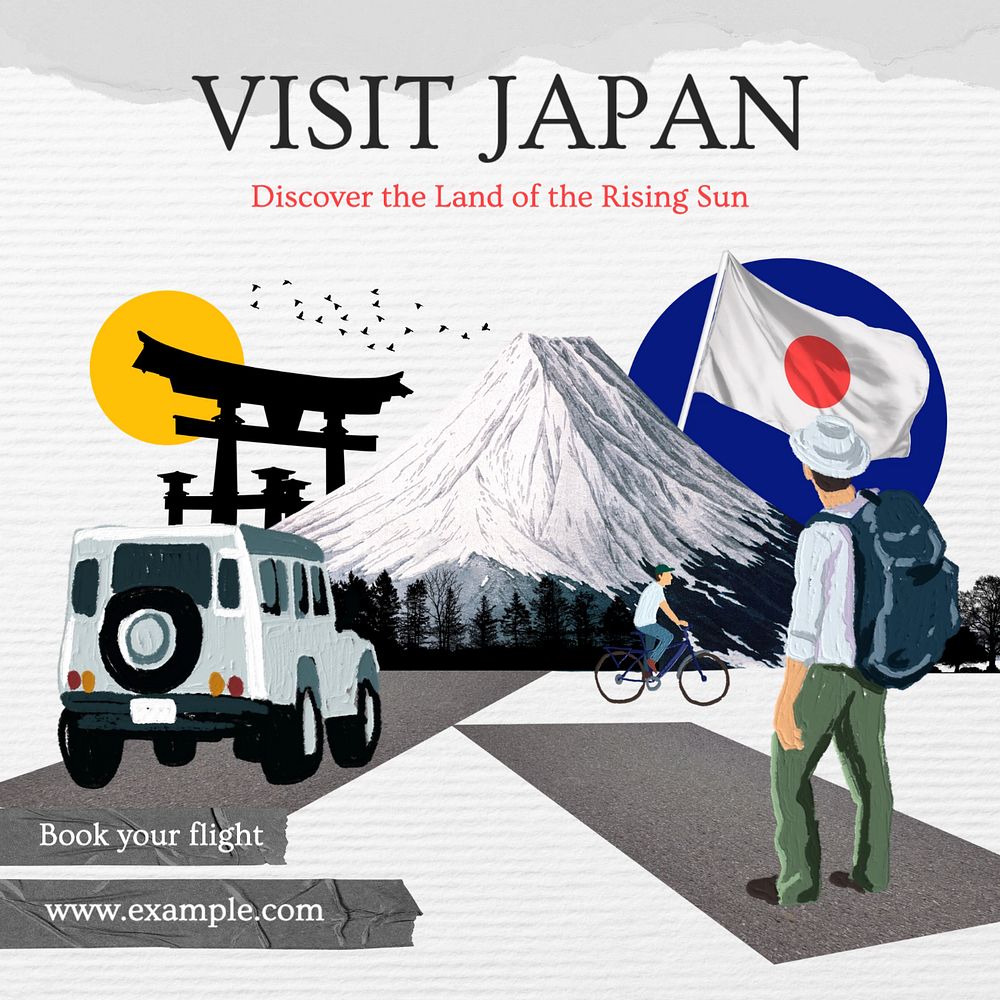 Visit Japan Instagram post template, editable text