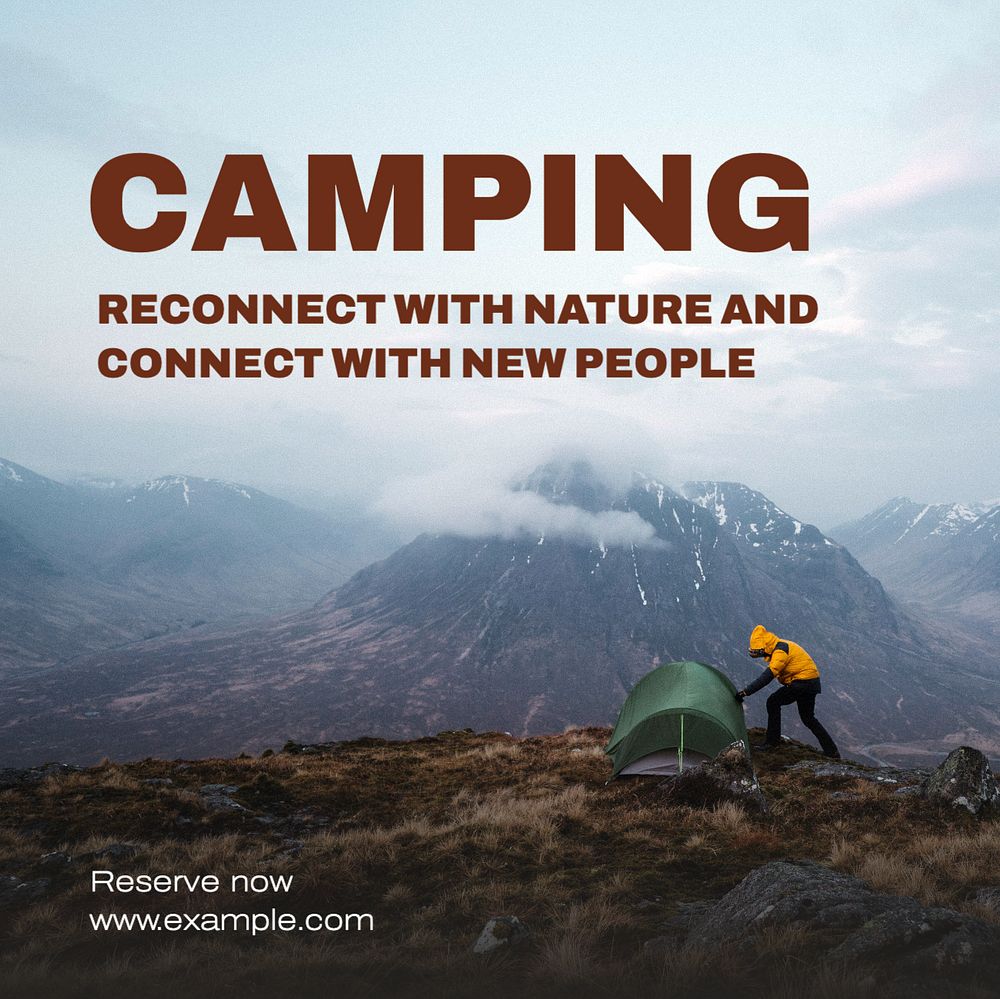 Camping Instagram post template, editable text