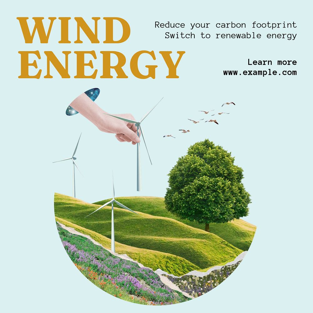 Wind energy  Instagram post template, editable text