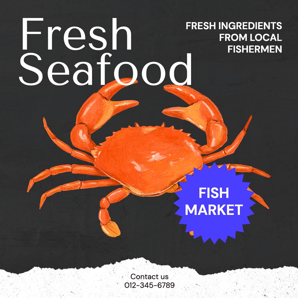 Fresh seafood  Instagram post template, editable text