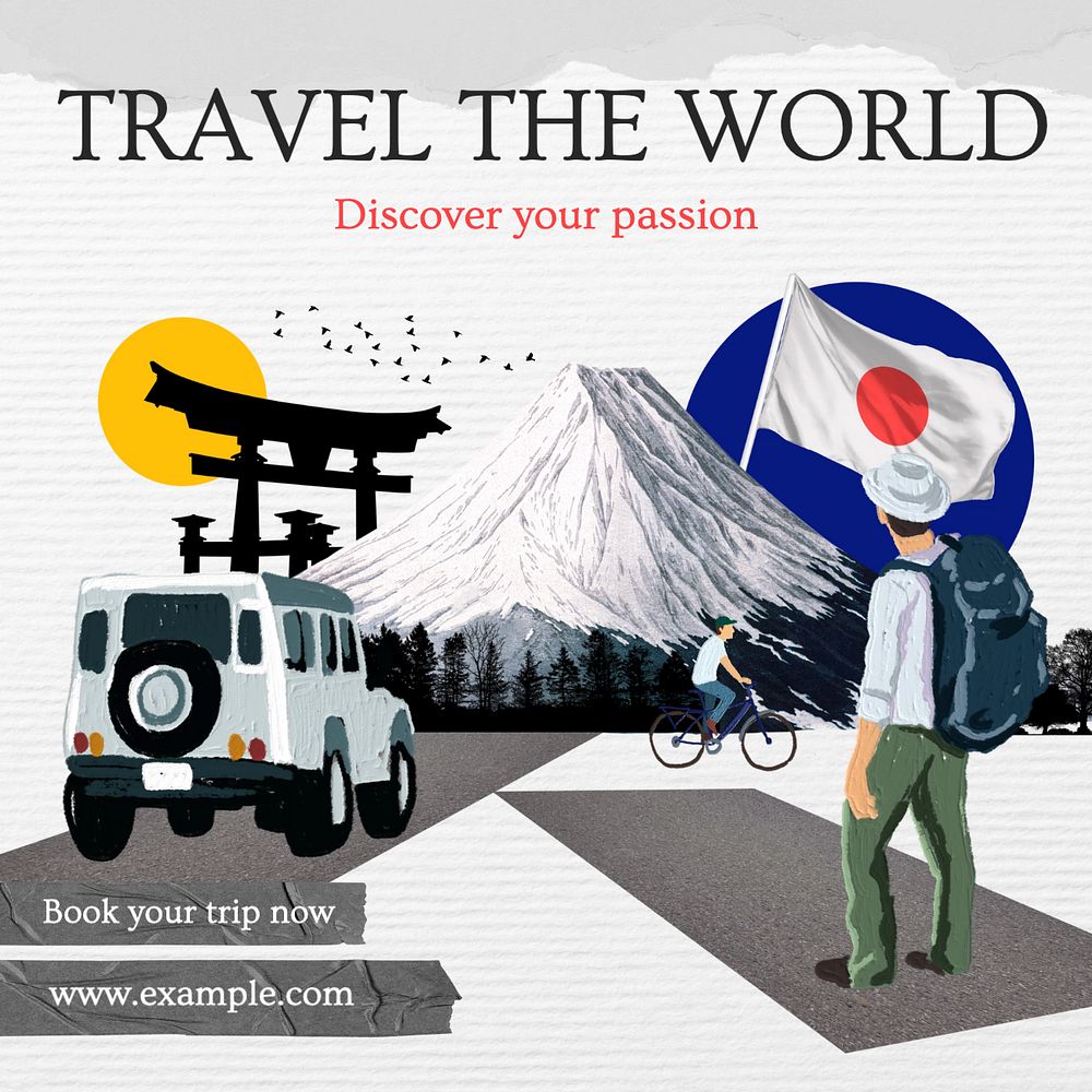 Travel the world Instagram post template, editable text