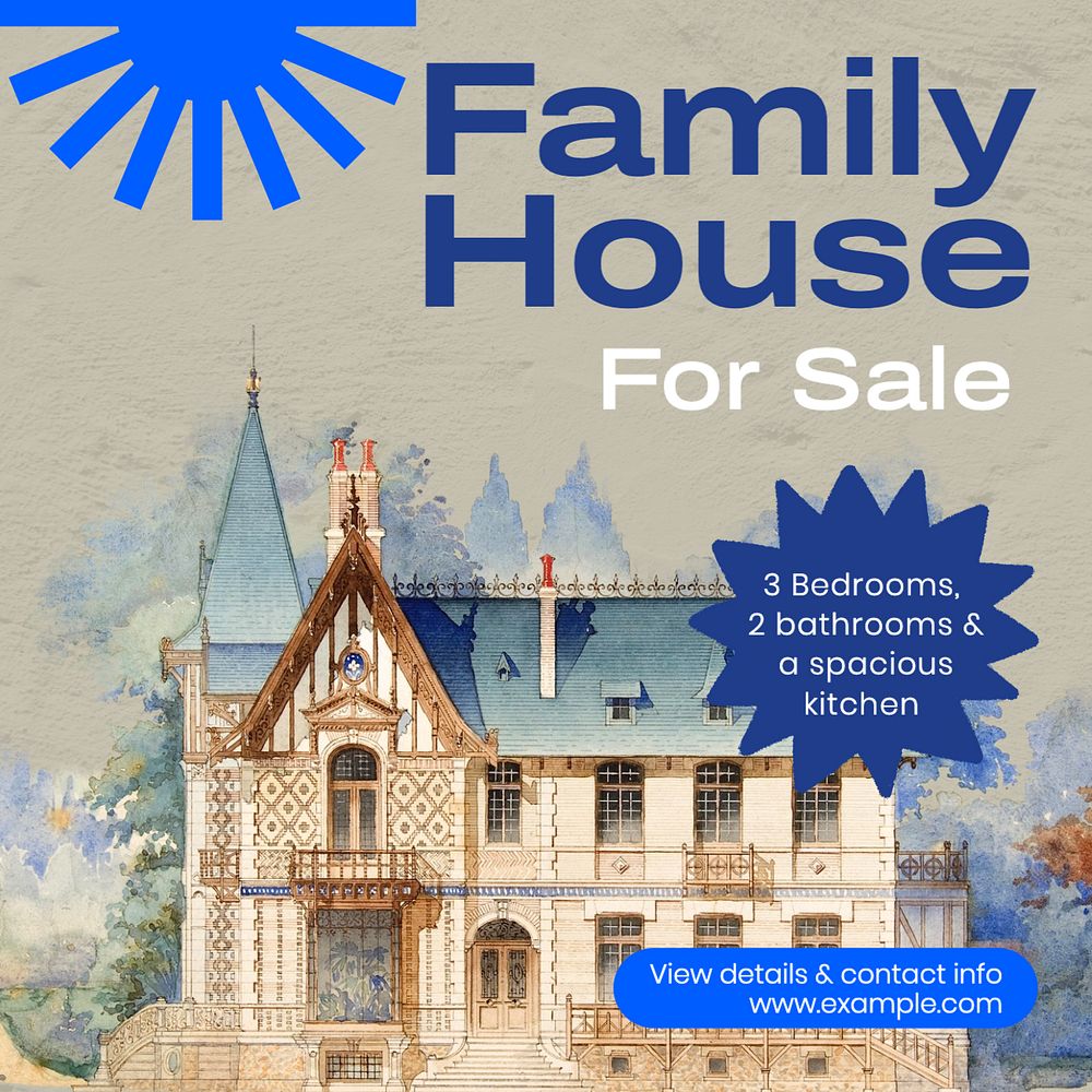 Family house sale Instagram post template, editable text