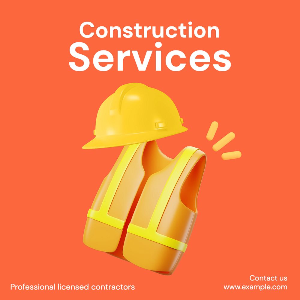 Construction services Instagram post template, editable text