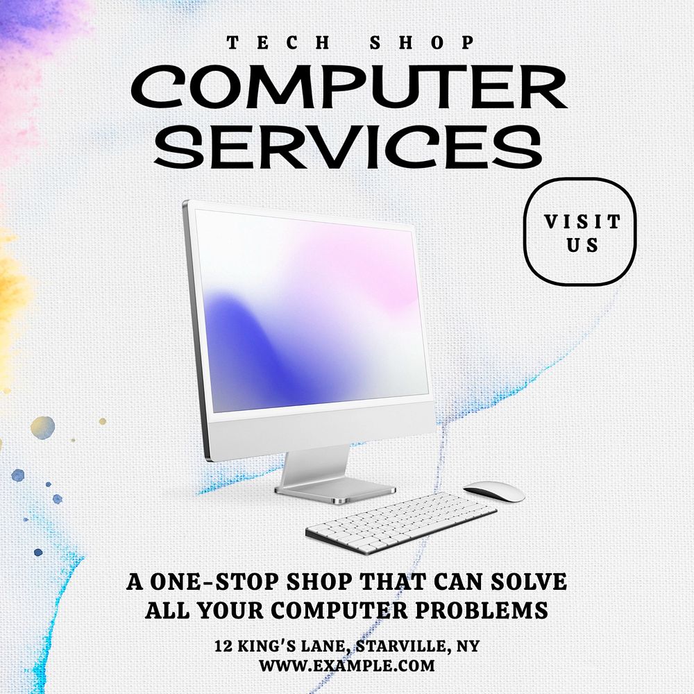 Computer services Instagram post template, editable text