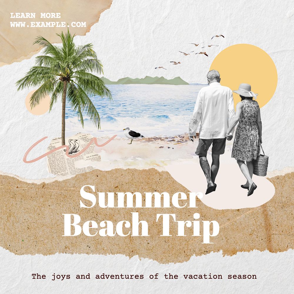 Summer beach trip Instagram post template, editable text