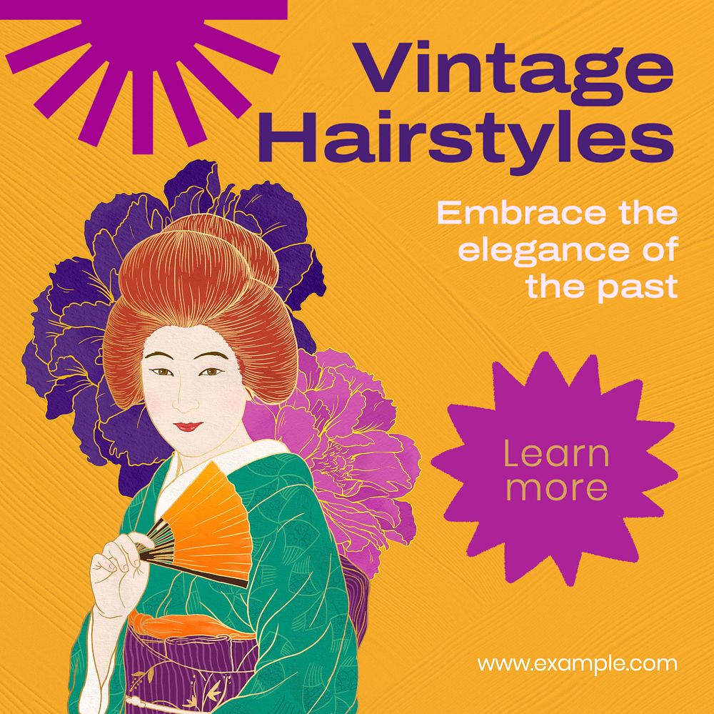 Vintage hairstyles Instagram post template, editable text