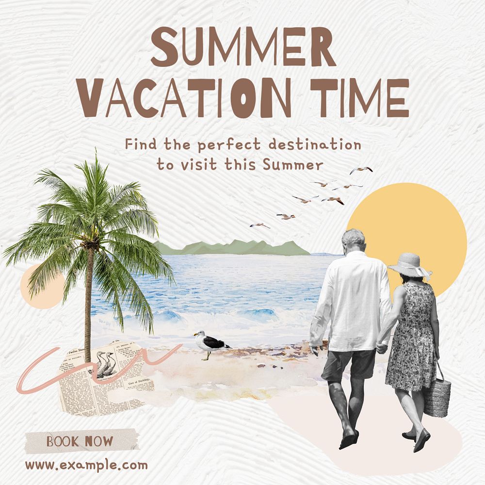 Summer vacation time Instagram post template, editable text