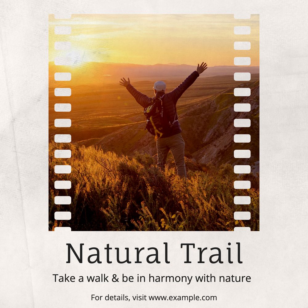 Natural trail Instagram post template, editable text