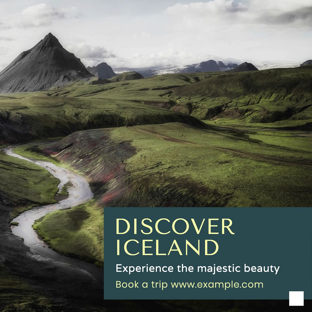 Discover iceland Instagram post template, | Premium Editable Template ...