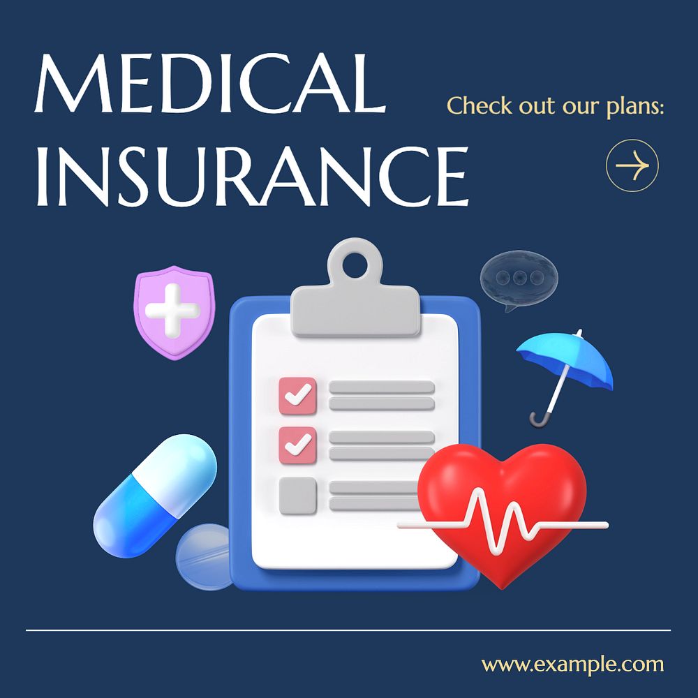 Medical insurance Instagram post template, editable text