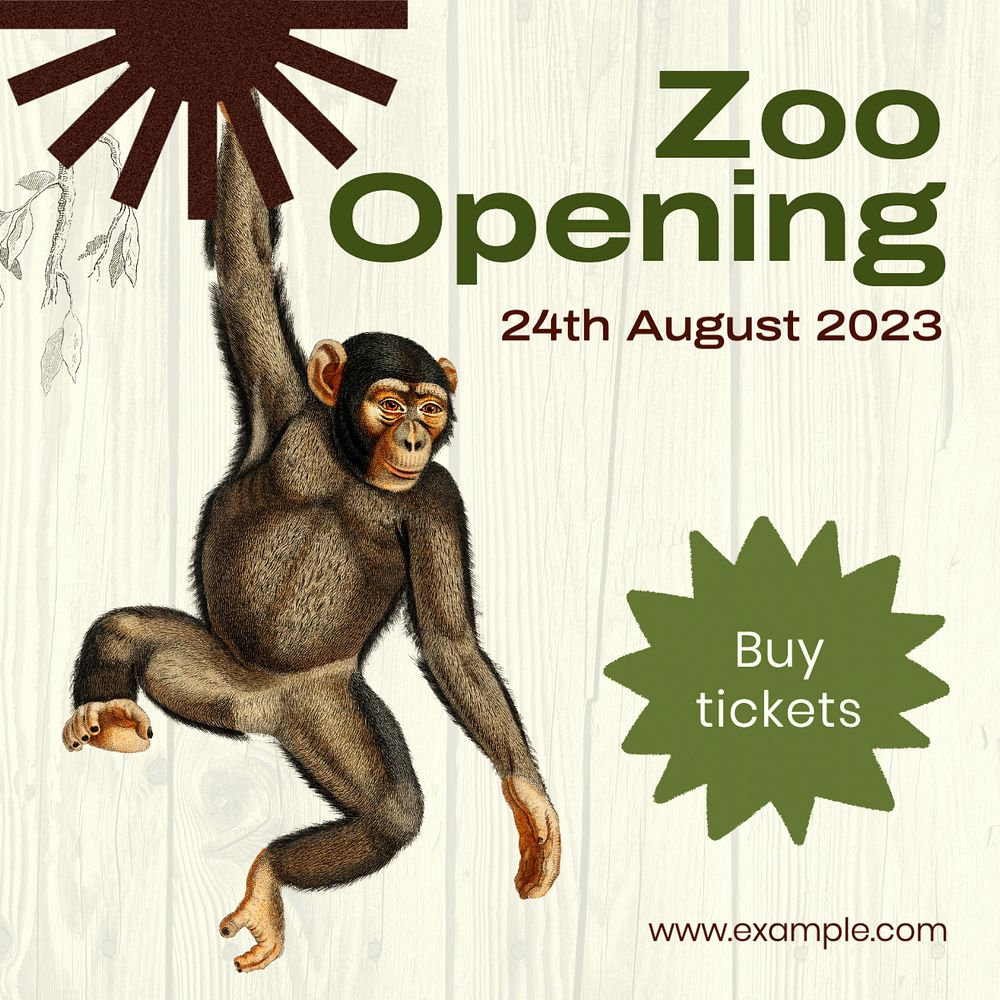 Zoo opening Instagram post template, editable text