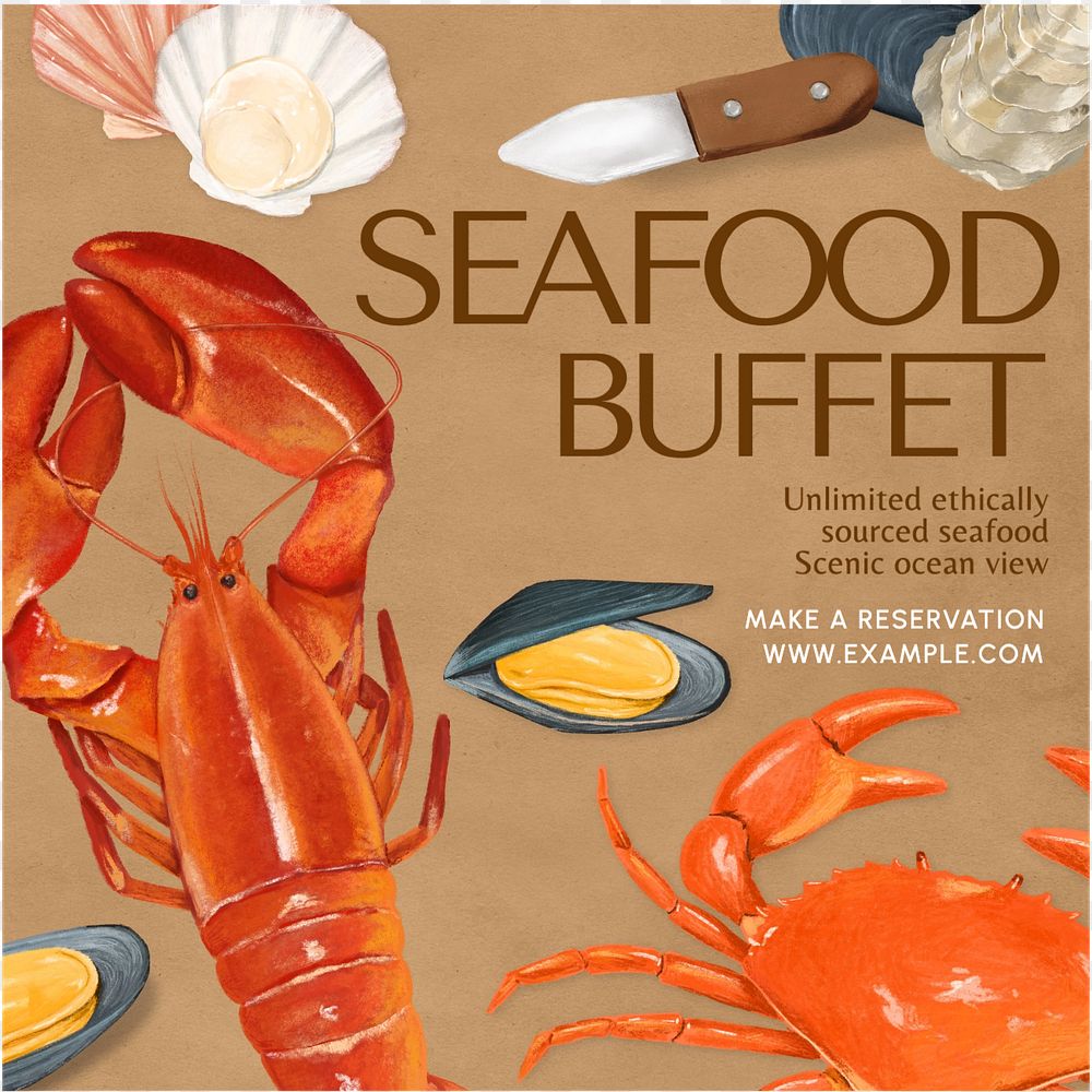 Seafood buffet  Instagram post template, editable text