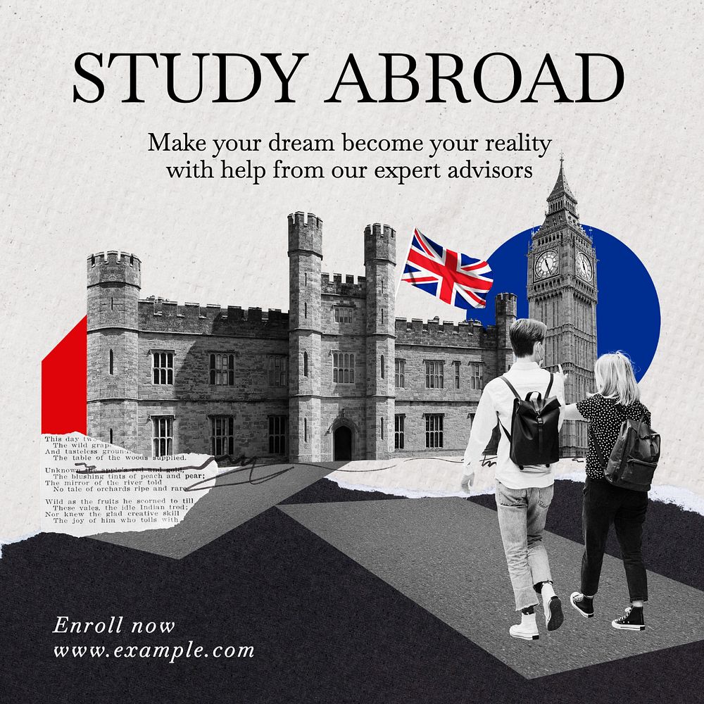 Study abroad Instagram post template, editable text