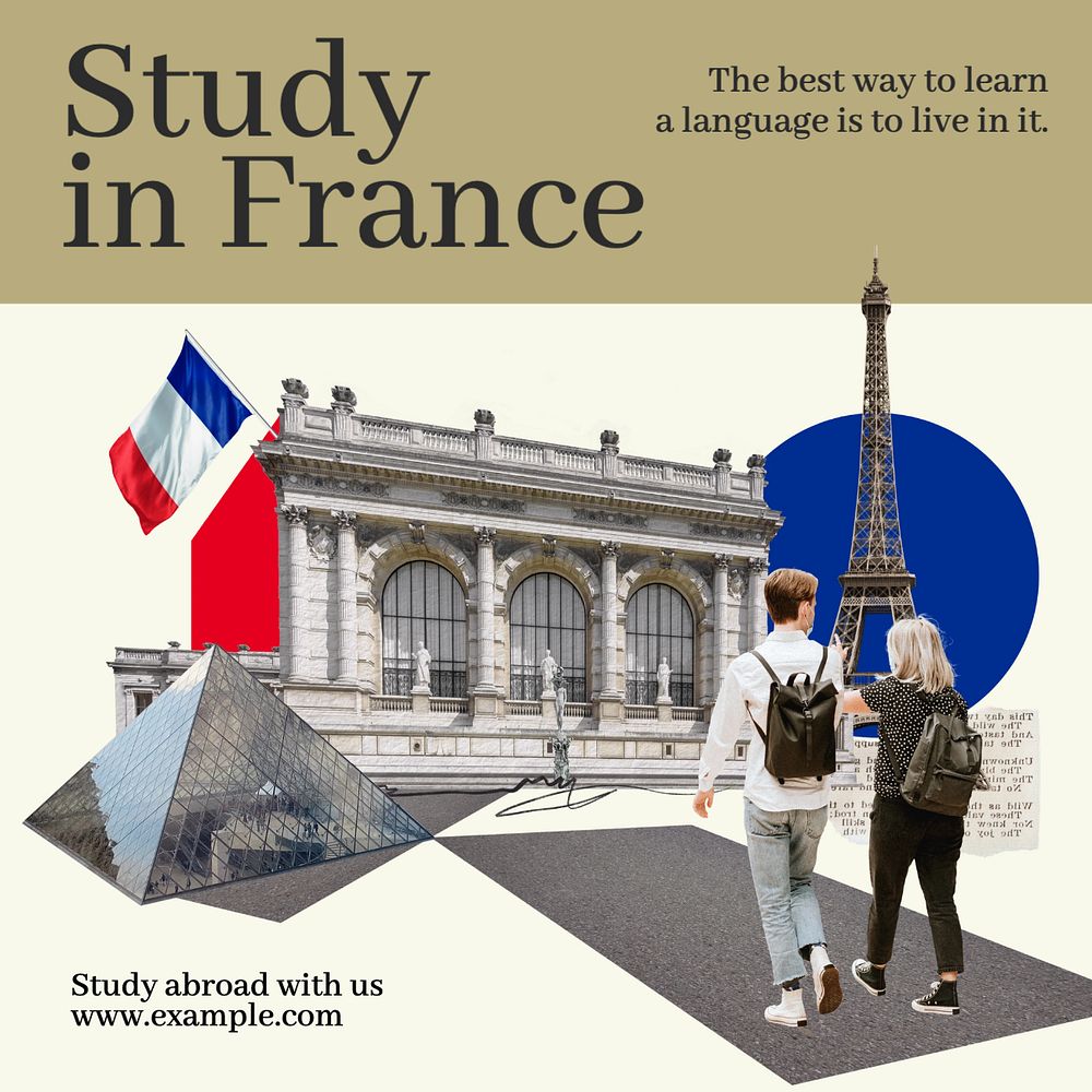 Study language abroad Instagram post template, editable text