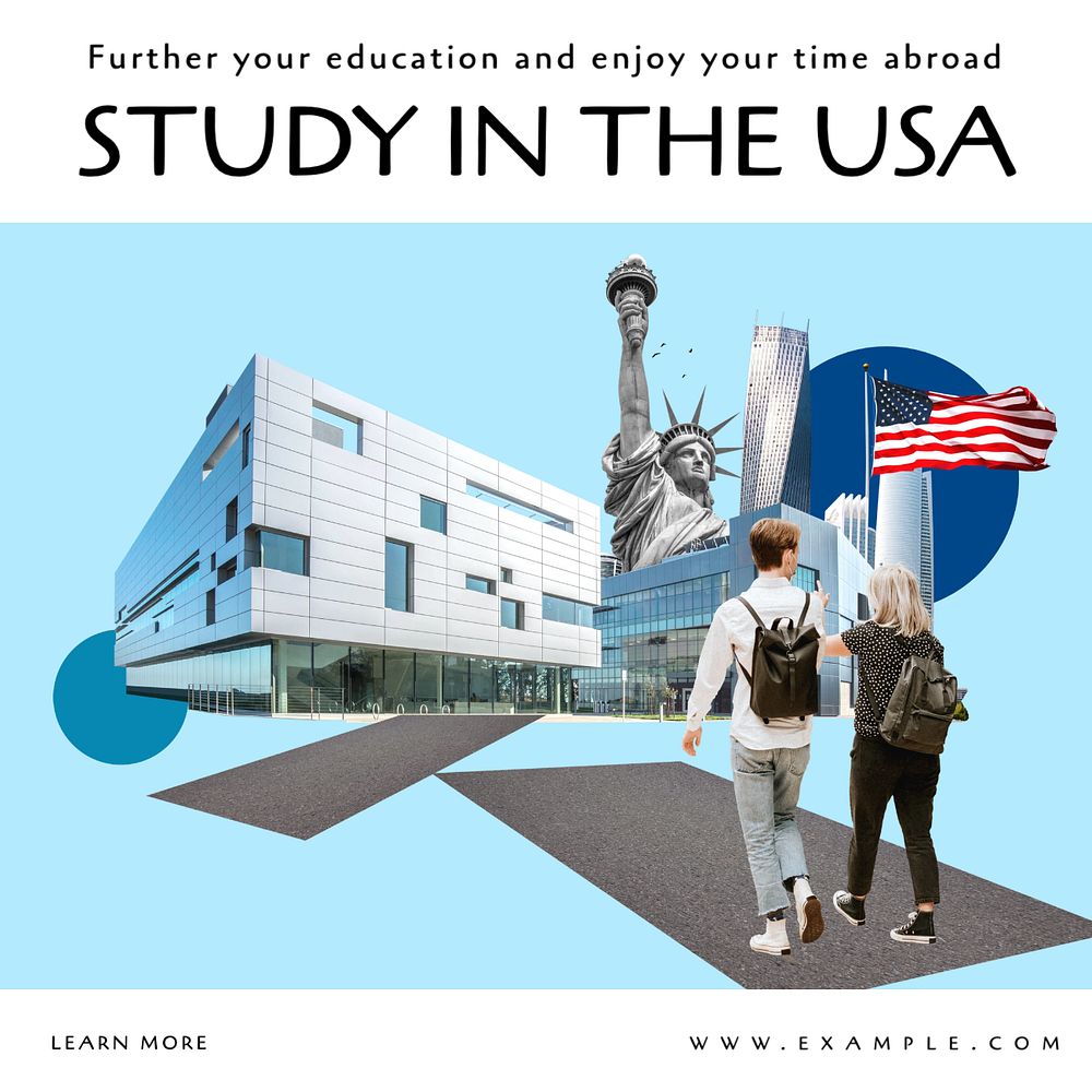 Study abroad Instagram post template, editable text