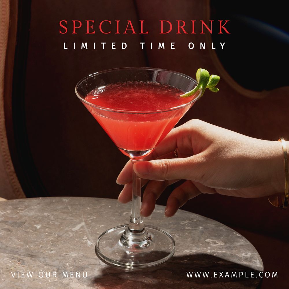 Special drink Instagram post template, editable text