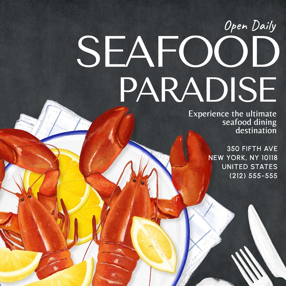 Seafood restaurant fish  Instagram post template, editable text