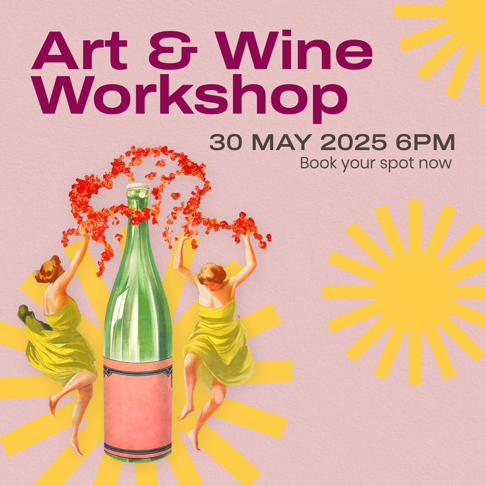 Art & wine workshop Instagram post template, editable text