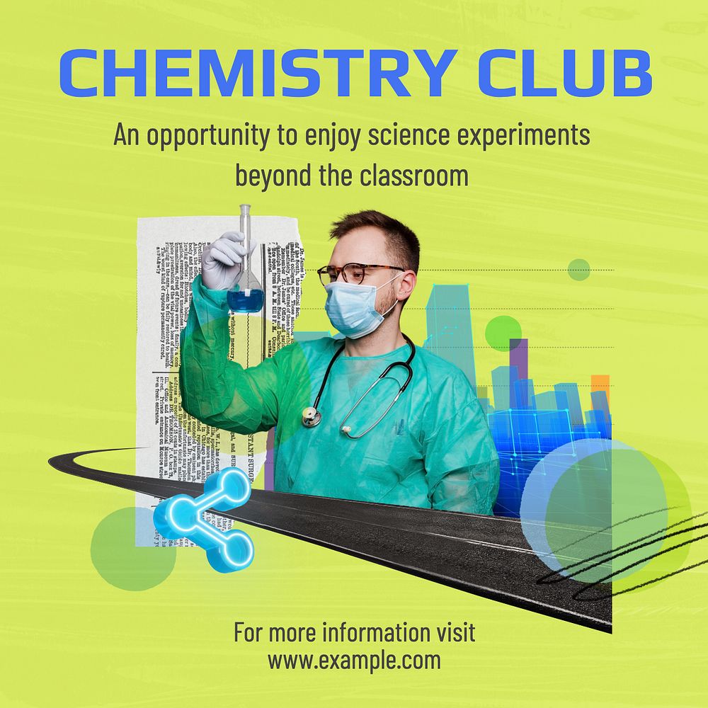 Chemistry club Instagram post template, editable text