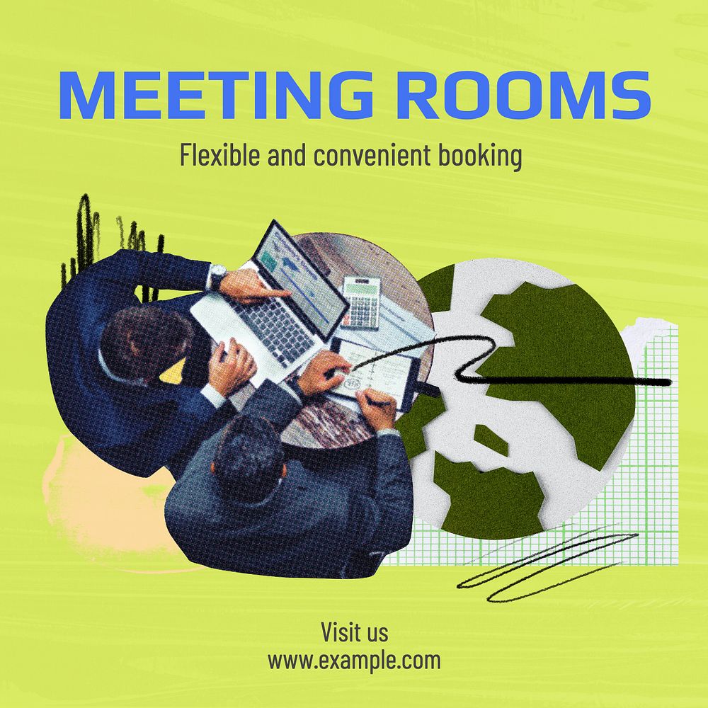 Meeting rooms Instagram post template, editable text