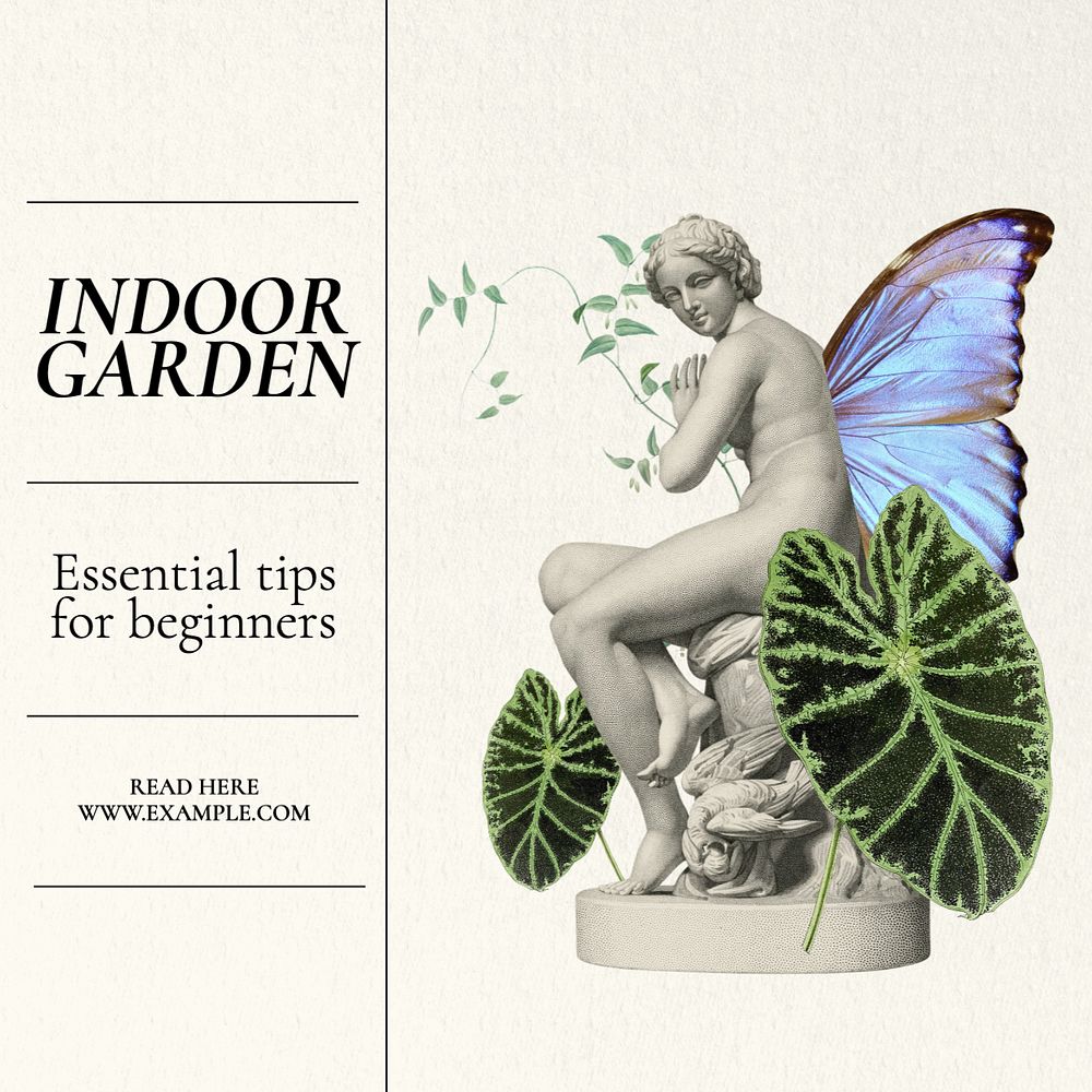 Indoor garden Instagram post template, editable text