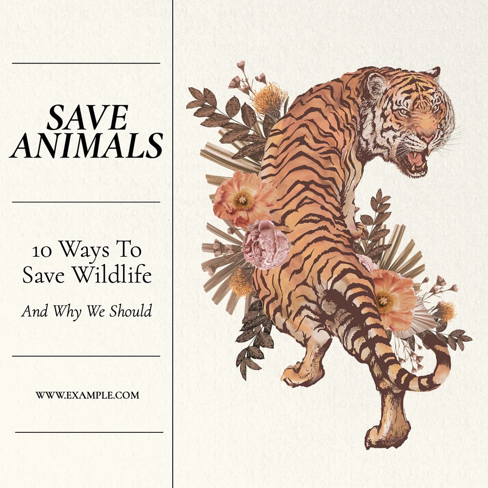 Save animals Instagram post template, editable text