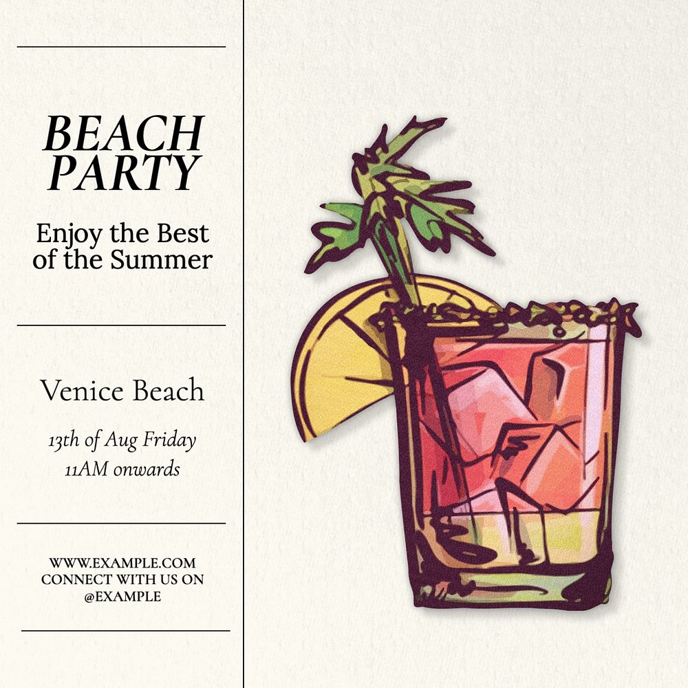 Beach party summer Instagram post template, editable text