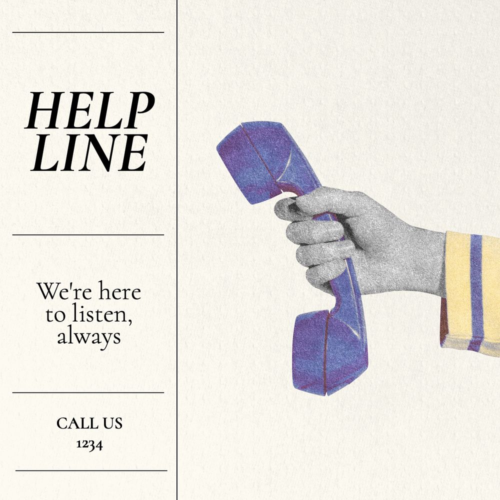 Helpline Instagram post template, editable text