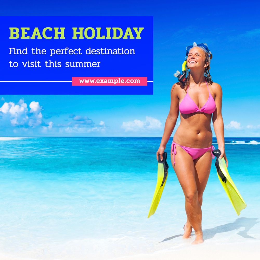 Beach holiday Instagram post template, editable text