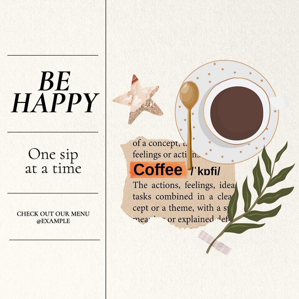 Tea & coffee Instagram post template, editable text