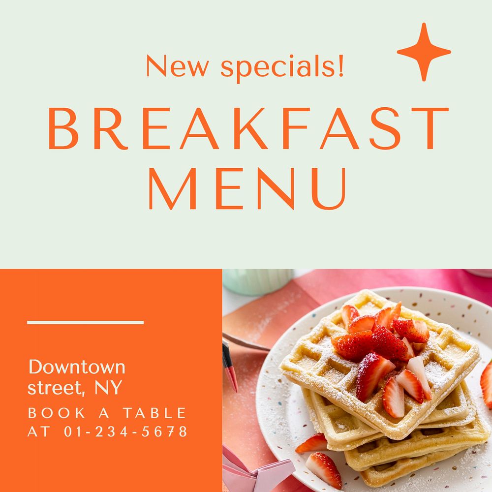 Breakfast menu Instagram post template, editable text