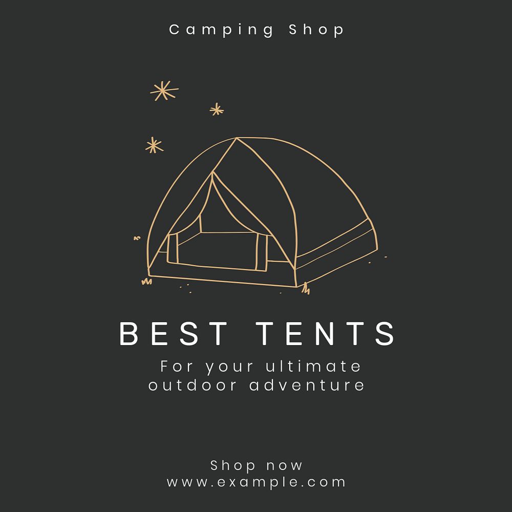 Best tents Instagram post template, editable text