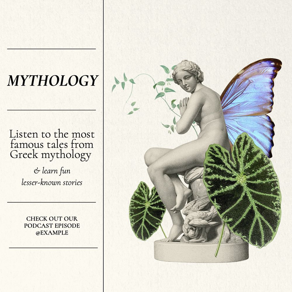 Greek mythology podcast Instagram post template, editable text