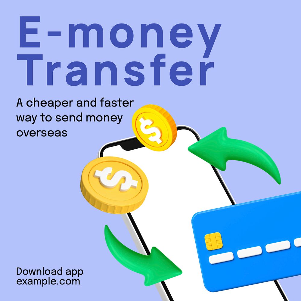 E-money transfer Instagram post template, editable text