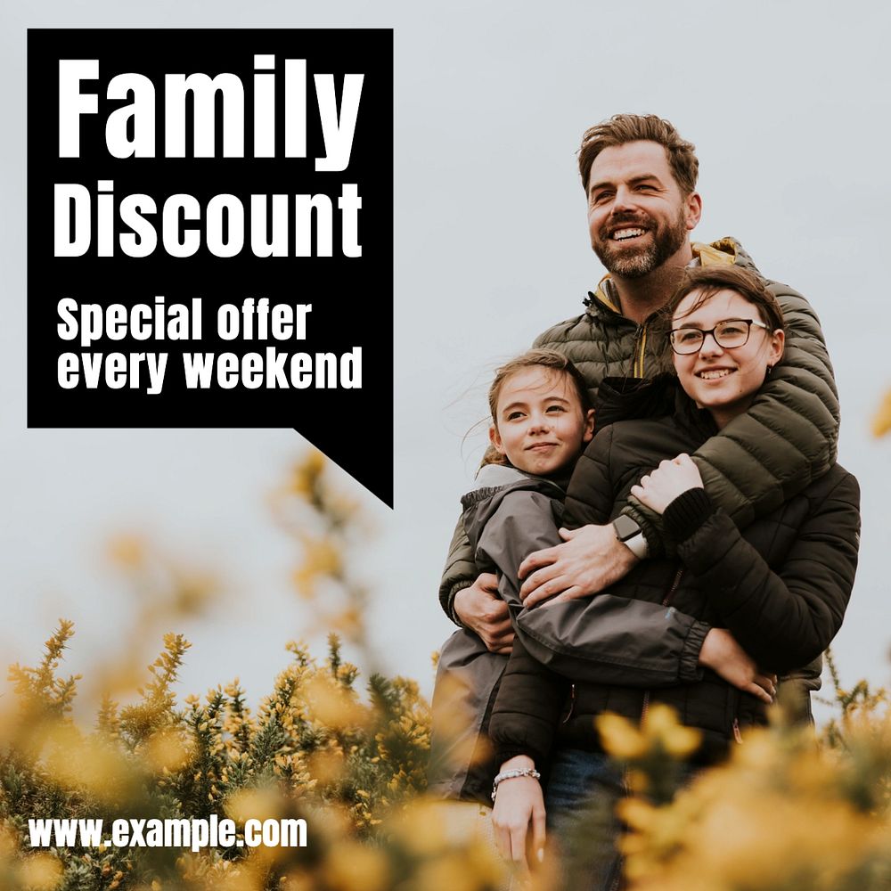 Family discount Instagram post template, editable text