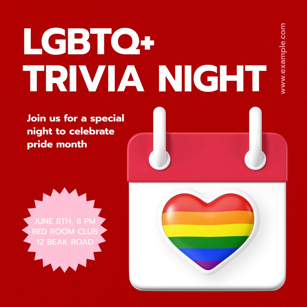 LGBTQ+ night Instagram post template, editable text