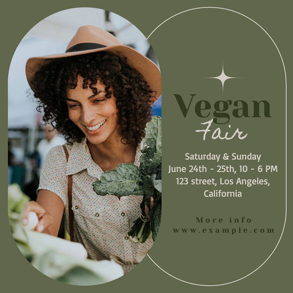 Vegan fair Instagram post template, editable text