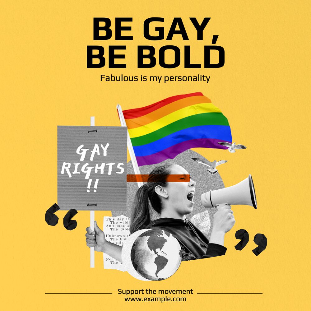 Be gay be bold Instagram post template, editable text