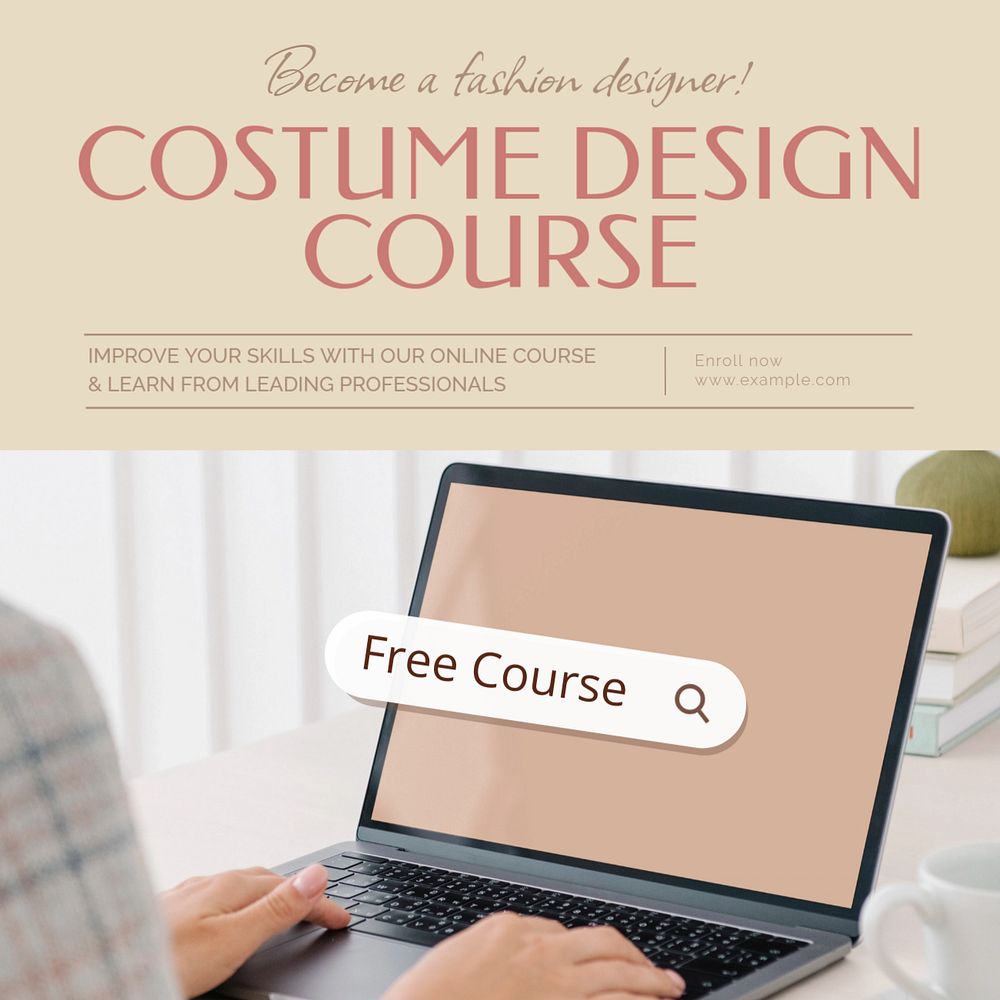 Costume design course Instagram post template, editable text