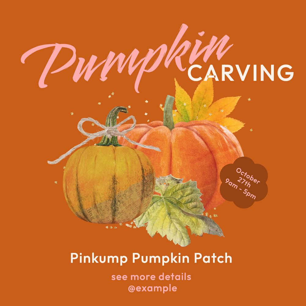 Pumpkin carving Instagram post template, editable text