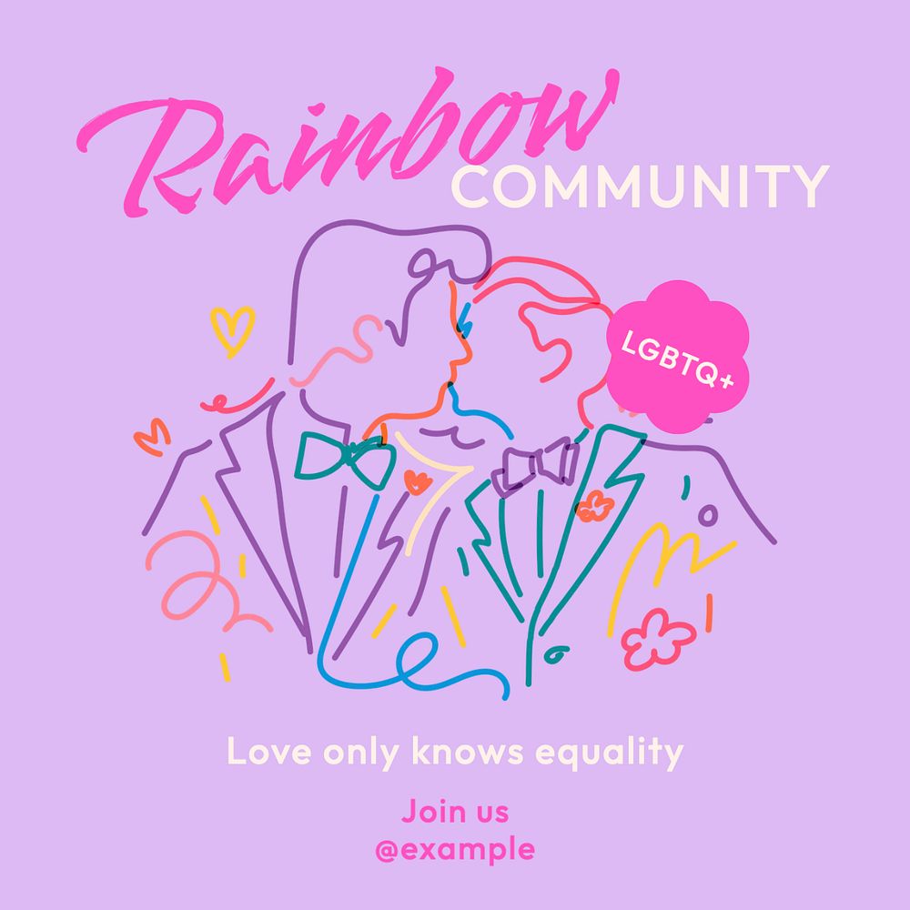 LGBTQ rainbow community Instagram post template, editable text