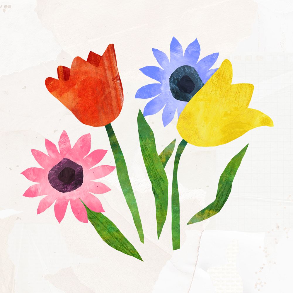 Colorful Spring flowers, paper craft element, editable design