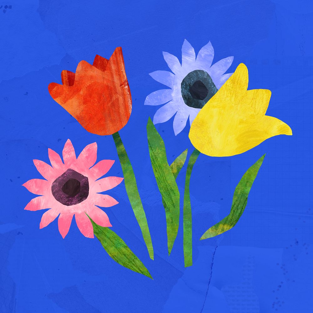 Colorful Spring flowers, paper craft element, editable design