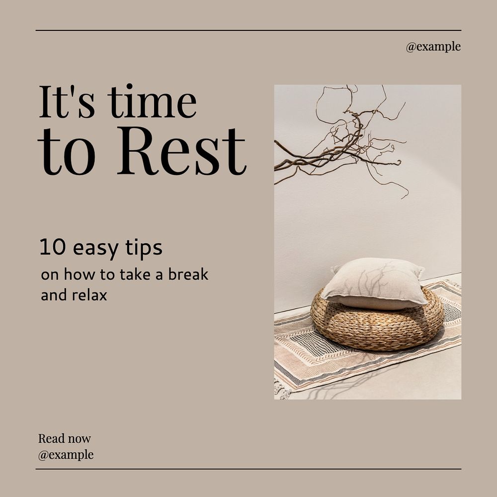 Rest & relax Instagram post template, editable text