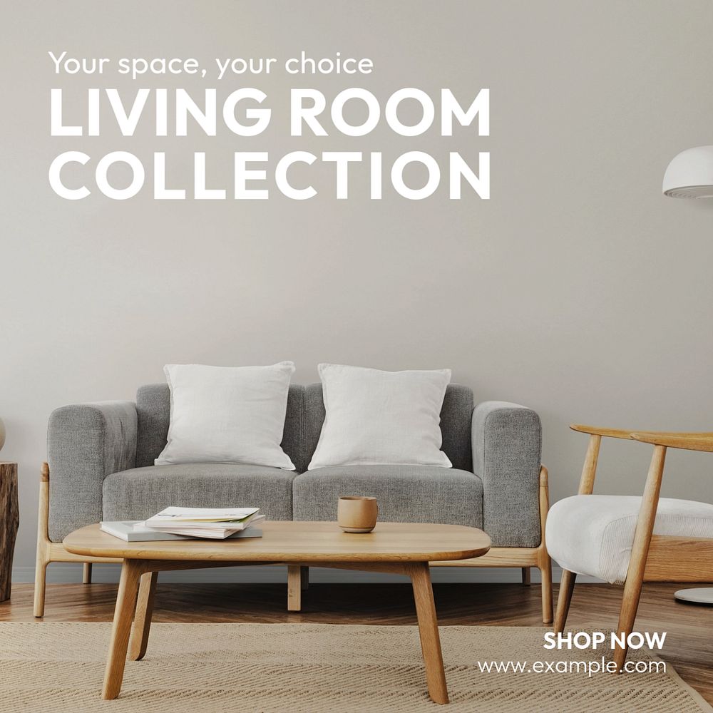 Living room decor  Instagram post template, editable text