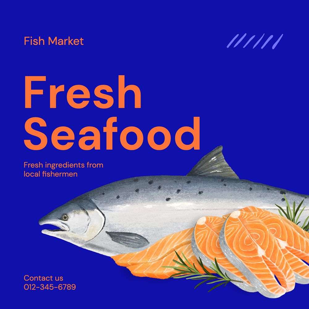 Fresh seafood  Instagram post template, editable text